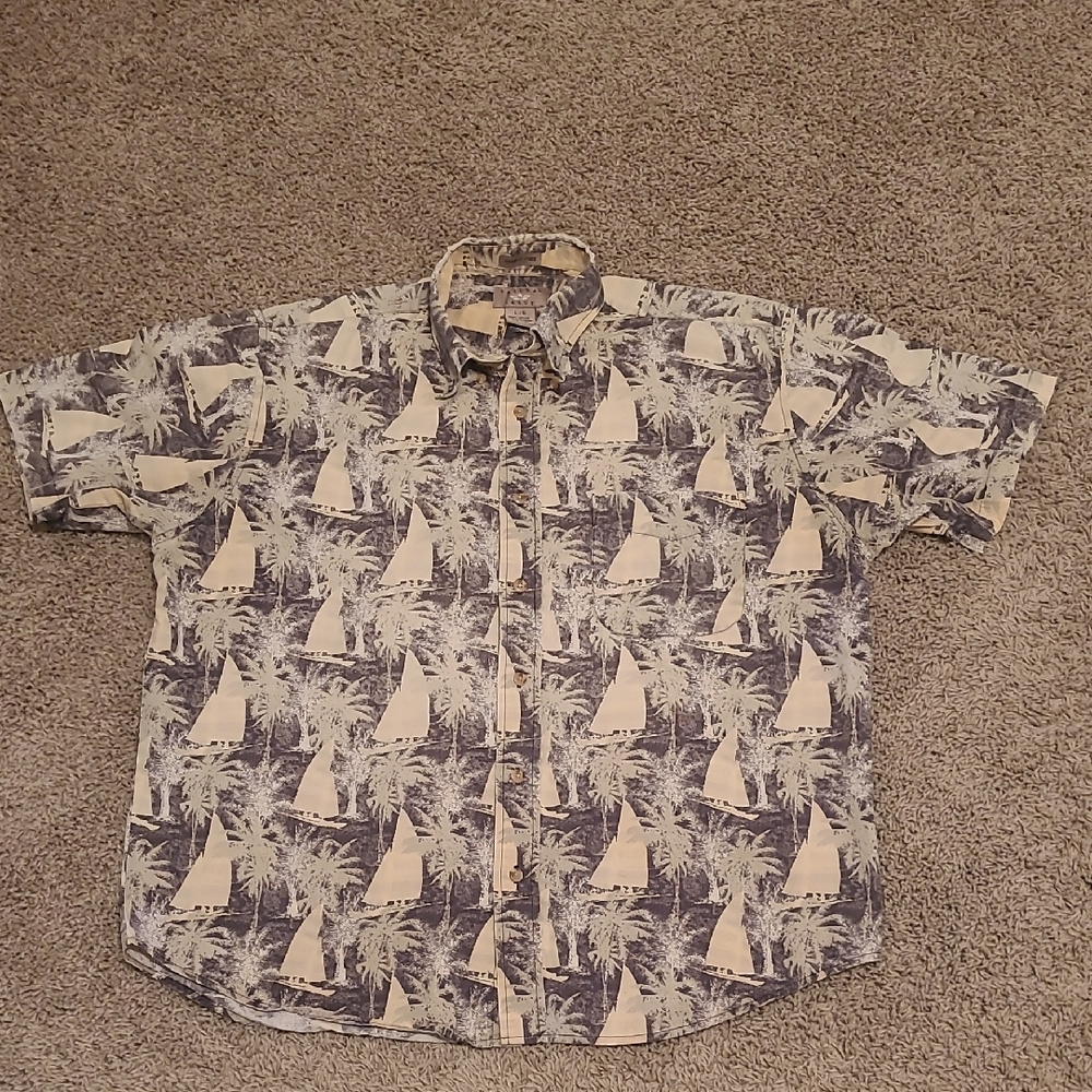 Men's Large Cotton Casual Button Down Palm Tree Print Shirt